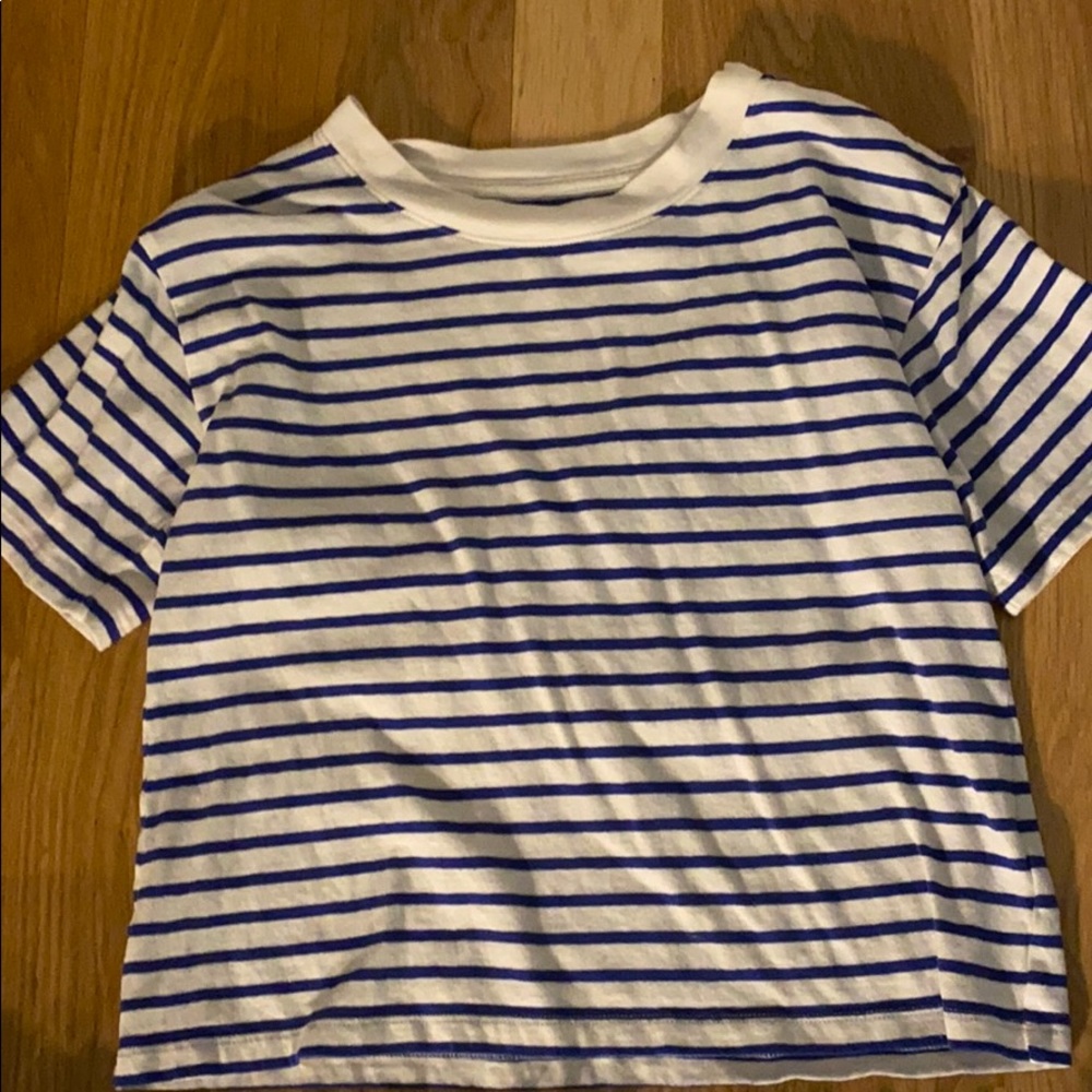 Blue White striped short sleeve shirt